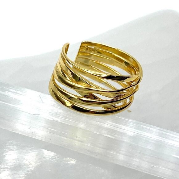 Geometric Stacking 925 Sterling Silver Ring Adjustable Size 7-13 - Picture 3 of 4